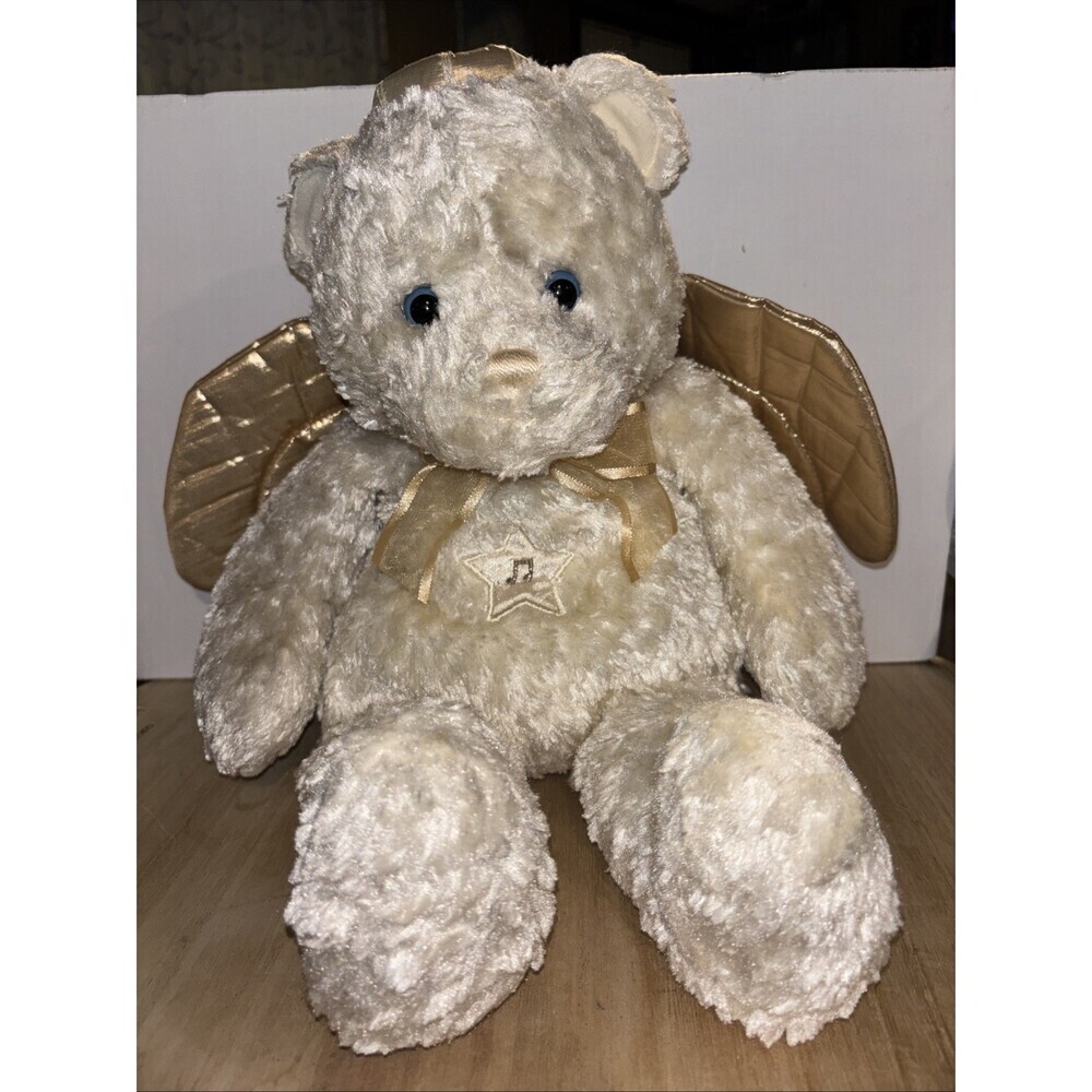 Vintage GUND Angel Teddy Bear Cream With Gold Wings And Halo 18 Inches